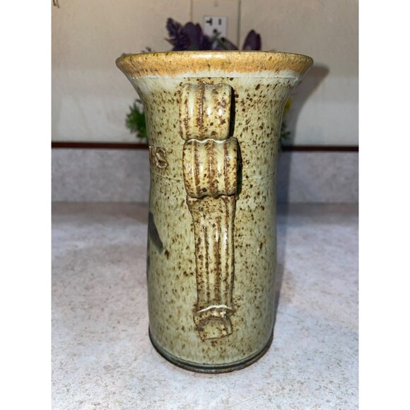 Vintage Ceramic Spoon Holder With Textured Handles & Unique Glaze Finish - Picture 3 of 7